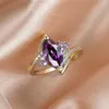 Cluster Rings Cute Female Purple Crystal Stone Ring Yellow Gold Color Thin Wedding For Women Luxury Leaf Zircon Engagement RingCluster