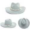 Mode Western Cowboy Hut Für Männer 9CM Breite Krempe Cowgirl Jazz Sun Caps Sommer Strand Stroh Hut Sombrero hombre