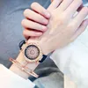 Dames starry sky watch luxe roségouden diamant horloge ladi casual lederen band kwarts polswatch vrouwelijke klok zegarek damskip8pj