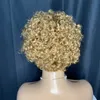 Pixie Cut Wig Ombre Brown Red Color Short Curly Human Hair Wigs For Women Water Wave Lace Wig Perruque Cheveux Humain