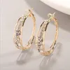 Hoop & Huggie Fashion Large Circle Rhinestone Inlaid Earrings European And Americia Style Gold Alloy For Women Luxury Female JewelryHoop