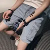 Boy Varış Satış Kot Erkekler Fermuar Fly Katı Kargo Pantolon Japon Işık Renk Yıkama Şort Düz Tüp Tulum 220318