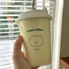 370ml Kawaii Korean Coffee Cups With Straw Lid Ceramic Personalized Breakfast Mug Brief Creative Portable Travel Water Cup Gift