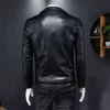 Veste de moto en simili cuir pour Homme, noire, à la mode, avec fermeture éclair diagonale, taille 5XL-S, L220801