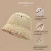 قبعة دلو من القش الورقية للسيدات قابلة للتنفس بنما حافة غرزة تصميم قبعات صيد بوب للبنات قبعة شاطئ للأشعة فوق البنفسجية للصيف 220607