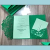 Gratulationskort Event Party Supplies Festive Home Garden Newlace Wedding Invitations FL Set Laser Cut Hollow Out Tri-Fold Pocket ER Engagem