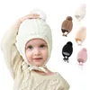 Bébé trucs accessoires chapeau mignon hiver chaud enfants filles garçons bébé solide chapeaux tricoté laine ourlet casquettes avec boule floue