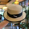 2022 Lady Boater Caps Ribbon Round Flat Top Fedora Panama Summer S för kvinnor Straw Gorras Sun Hattar