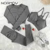 NORMOV Sports Set Women 2/3 PCS Gym For Seamless 11 Colors Yoga Long Sleeve Shirts Leggings Push Up Bra Suits 220330