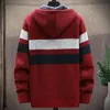 Erkek Hoodies Tişörtü Rahat Zip Hırka Kış Erkek Uzun Kollu Örme Kapüşonlu Ceket Renk Patchwork Kazak Dış Giyim