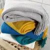 Filtar grå gul blå rutig filt super mjuk vinter säng sängkläder varm quilt bomull virka soffa täckt leveranserblanketter