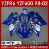 Estação corporal para Yamaha YZF-600 YZF R6 R 6 600CC YZFR6 1998 1999 00 01 02 Bodywork 145No.8 YZF 600 CC Covada YZF-R6 98-02 YZF600 98 99 2000 2001 2002 Fairing Kit Blue Blk Blk