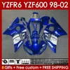 Yamaha için Vücut Çerçevesi YZF-600 YZF R6 R 6 600cc YZFR6 1998 1999 00 01 02 KUTUSUNDA 145NO.8 YZF 600 CC Cowling YZF-R6 98-02 YZF600 98 99 2000 2001 2002 Kaplama Kiti Mavi Blk