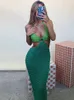 Повседневные платья летние вязаные платья для вязания крючком Женщины Y2K Beach Crast Up Fashion Maxi под Corset Sexy Backless Hollow Out 90 -х