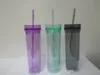 US Warehouse 16oz Acrylic Skinny Tumblers Clear Acrylic Tumbler with Lids and Straws Double Wall Plastic Cups Reusable Cups US STOCK