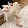 Transparent high-heeled shoes women's spring one-word buckle stiletto heel temperament sexy single shoes sandals