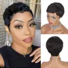 Short Black Pixie Cuts human Hair Wigs African American None lace full machine made Wig Female Hairstyles