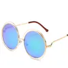 Lunettes de soleil rondes surdimensionnées pour femmes, marque de styliste, grand cercle dégradé, miroir, monture métallique, lunettes Cool