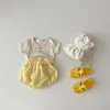 Melario Summer Brill Baby Short Sleeve Ubrania niemowlęta dziewczyna solidna koszulka + kratki garnitur maluch chłopiec 220507