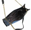 Nuove borse a tracolla in tela blu da donna Borsa tote grande Materiale ecologico Finiture in pelle nera Tracolla a catena in metallo Chiusura con zip