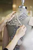 Aso Ebi Arabic Muslim Lace Beaded Evening Dresses Long Sleeves silver Tulle prom Formal Party Second Reception Gown with overskirt