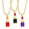 Pendant Necklaces Design Handicraft Mix Color Enamel Makeup Lipstick Necklace Gold Beads Chain Chic Cubic Zirconia Women JewelryPendant