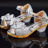 Girls Sandals Summer 2020 New Children's Princess Shoes Little Girls High-heeled Bow-knot Crystal Sandals Party Dress Wedding G220418