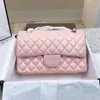 2022Ss Sacs à double rabat classique rose nacré irisé avec chaîne en métal argenté bandoulière épaule fourre-tout de luxe fourre-tout multi pochette sacs à main 25 cm