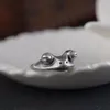 Vintage silvergroda ring för par söta djur öppna ringar för kvinnliga män