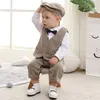 Bébé garçon vêtements formels ensemble né garçons Gentleman anniversaire barboteuse tenue avec chapeau gilet à manches longues infantile combinaison costumes robe 220326