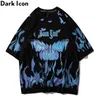 Icone scuro fiamma farfalla maglietta di moda stradina maschi da uomo estivo da uomo sestate shirt hip hop magliette 210319