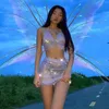 Women Two Piece Skirts Sets Summer Pink Glitter Sexy Club 2Pcs Set Halter Cropped Tank Tops and Mini Skirts Female 220602