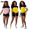 CM.YAYA Active Patchwork Sweatsuit conjunto de mujer camisetas y pantalones cortos a juego Jogger chándal dos 2 piezas Fitness Outfit 220509