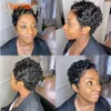 Short Bob Pixie Cut Human Hair Wig Black/Blonde/Brown Colored Curly None Lace Frontal Wigs for Women