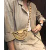 Evening Bag Half Moon Bamboo Beach Bag Women 2022 Summer Wooden Bead Necklace Mini Shoulder Ladie Casual Circle Straw 220622