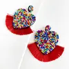 Dangle lustre bohème perle gland boucles d'oreilles pour femmes Vintage mariage à la mode frangé filles fête cadeaux coloré coeur déclaration E