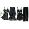 Garment Women 5 Pcs Sets Suit Lace Bridesmaid Gown Sexy Bathrobe Pyjamas Casual Nightwear Woman Dress Fashion Long nightpant L220803