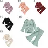 Zestawy ubrań dla dziewczynki Pit Strip Rękawe Top spodnie stałe kolory miękki garnitur bawełniany 6