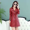 Кожаная куртка женщин черный красный L-5xl весенняя осень Новая корейская мода Slim Thin Faux Leather Coats Feminina L220801