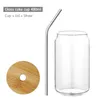 US STOCK 16 oz Tazas de cerveza de vidrio de sublimación con tapa de bambú Vasos de paja DIY Blanks Frosted Clear Transferencia de calor Cóctel Café helado Whisky Vasos sxjul10