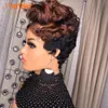 Kısa Bob Pixie Cut İnsan Saç Peruk Siyah/Sarışın/Kahverengi Renkli Kıvırcık Kadınlar için Yok Dantel Frontal Peruk