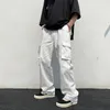 EBAIHUI Heren Zwart Witte Broek Losse Rechte Wijde Pijpen Broek Straat Hip Hop Multi Pocket Cargo Broek Casual Mode Man254r