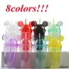 8 kleuren !! Muis oor tuimelaar 15oz acryl tumblers plastic drinkbeker met dome deksel dubbele muur mok met kleurrijke stro zomer drink cups