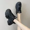 Black Dad Chunky Sneakers Casual Vulcanized Shoes Woman High Platform Sneakers Lace Up White Sneakers Women 220722