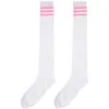 Chaussettes Bonneterie 1 paire Femmes Athlète Fines Rayures Solides Cuisses Collants Au-dessus Du Genou Blanc W Rose