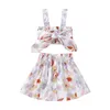 Kledingsets Baby Girl Summer Rok Pak Floral Print Mouwloze elastische bust tops knop verfraaid 2 stks kleding setsclothing