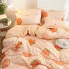 3/4PCS Kawaii Bedding Setsキュートピーチベッドシートガールツインフルクイーンキングサイズの布団の枕カバー付き