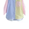 Kvinnors blusar skjortor 2022 Wome Fresh Girlish Style Button Down Overdimensionerad långärmad randig tryckfärgblock Loose Tops