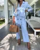 Dwuczęściowe spodnie damskie Eleganckie kobiety garnibot niebo niebieski lapel z podwójnym wyborem Blazer z Blet Custom Made 2 szt. Zestaw mody streetwear