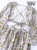TRAF femmes mode avec évider imprimé robe mi-longue Vintage manches bouffantes bretelles élastiques femmes robes Vestidos Mujer 220812